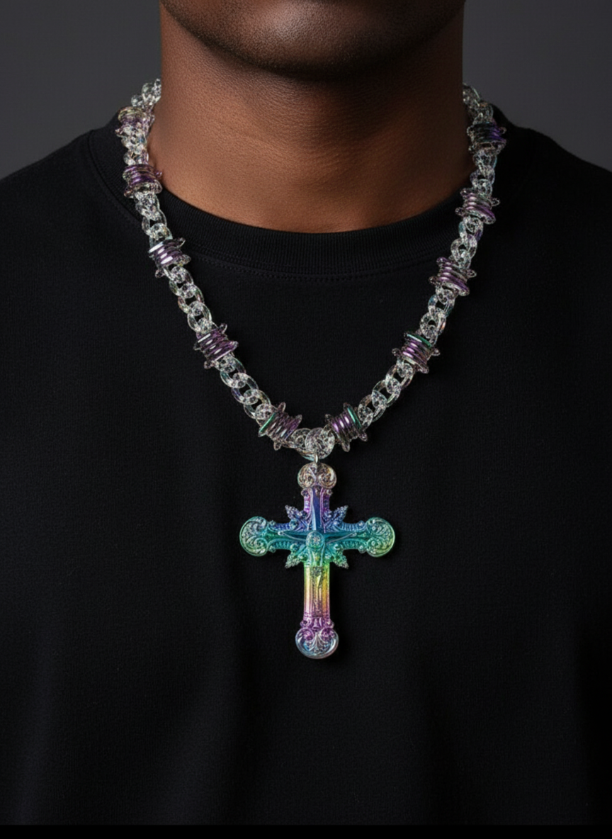 Iridescent Cross Necklace